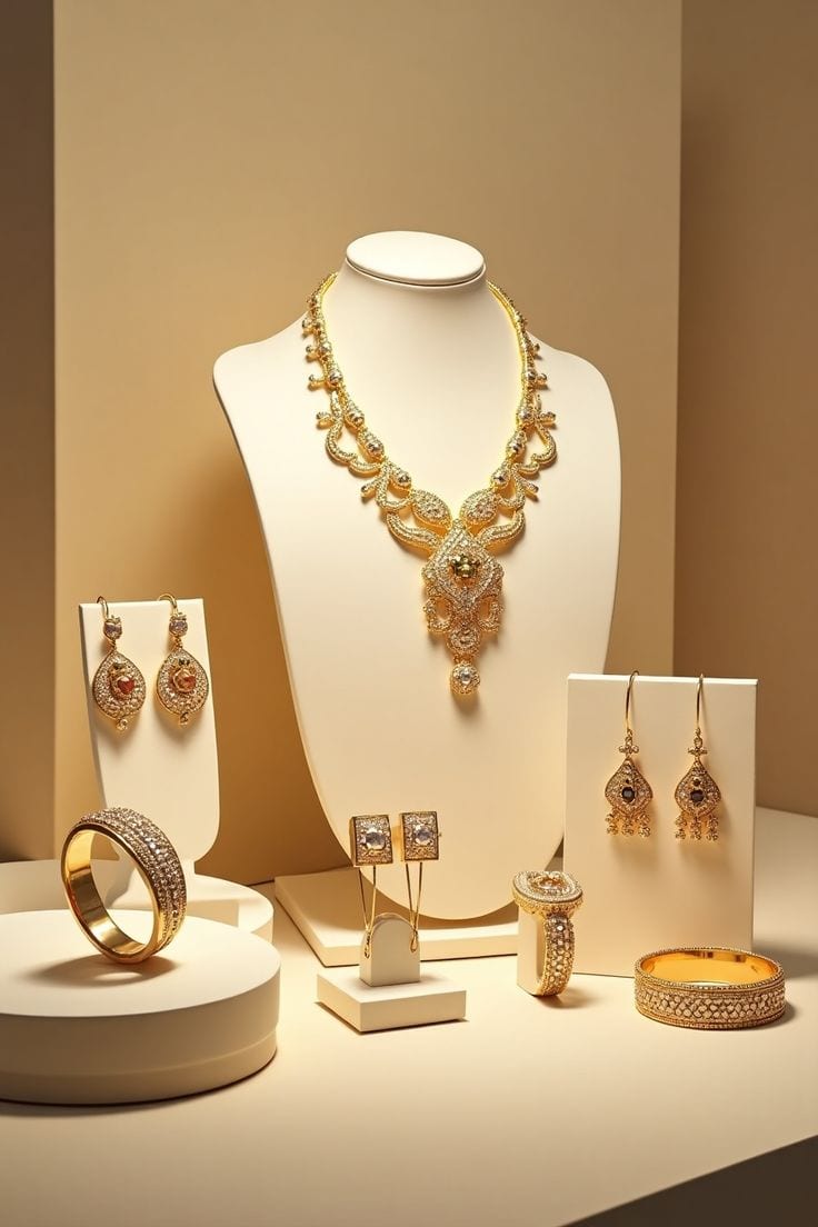 Présentation de parures de cérémonie en boutique